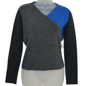 Jessica Christopher Lai Sweater Large VTG Color Block Gray Blue Wool Cashmere
